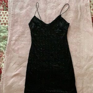 Black crushed velvet mini dress